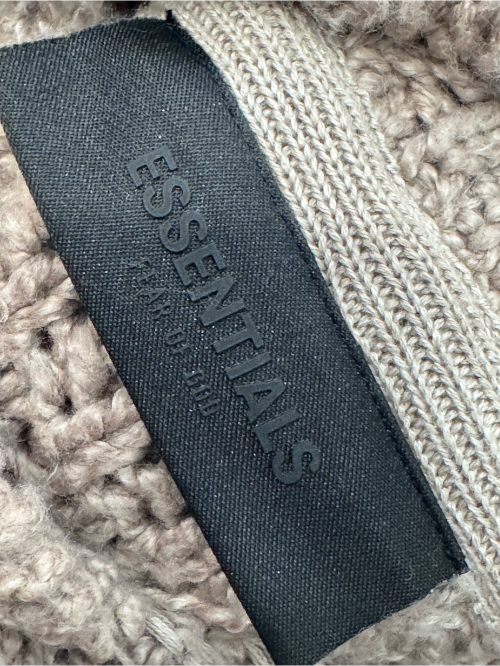 Essentials Fear of God Taupe Cable Knit Hoodie Sweater - Picture 5 of 8